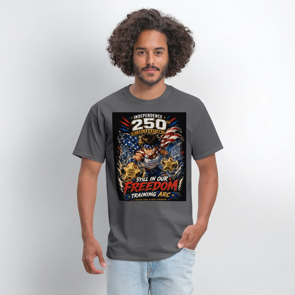 Patriotic T Shirt for July 4th Fans: Anime Hero Graphic - charcoal