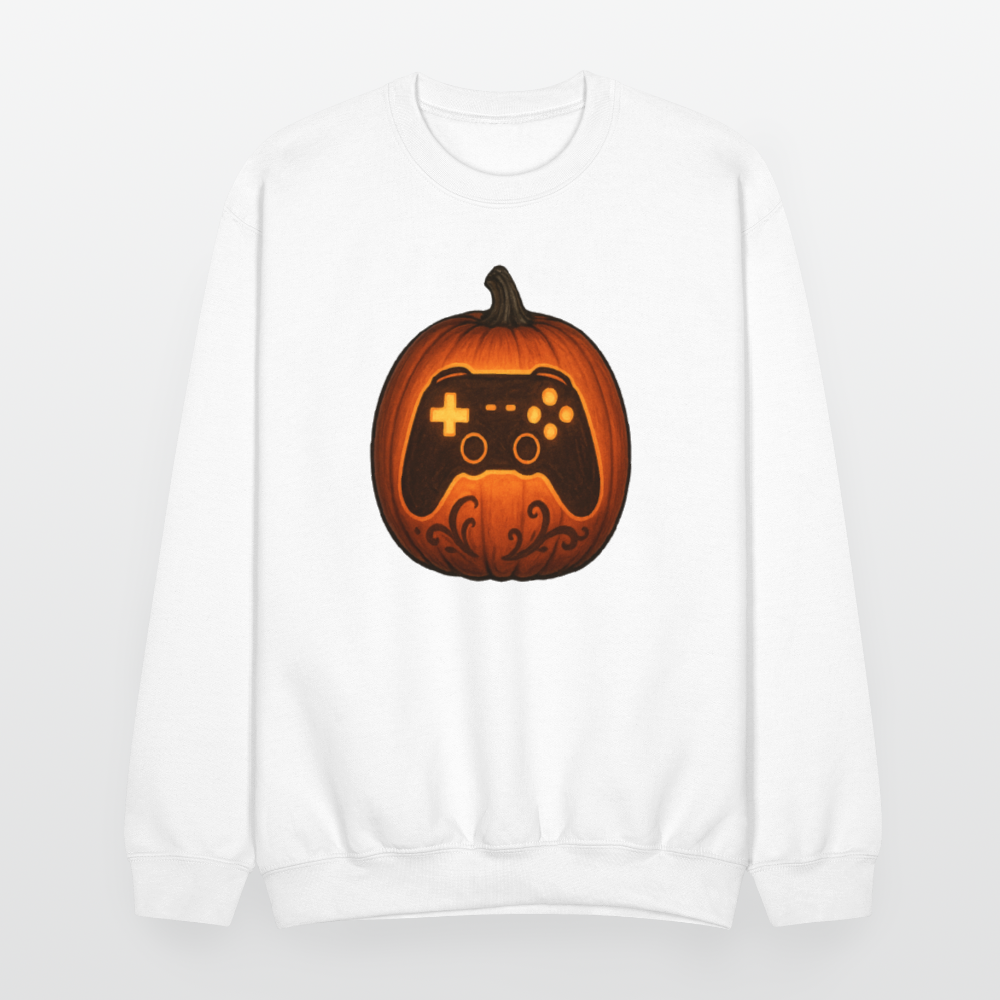 Gaming Controller Jack O Lantern Art Crewneck Sweatshirt - white