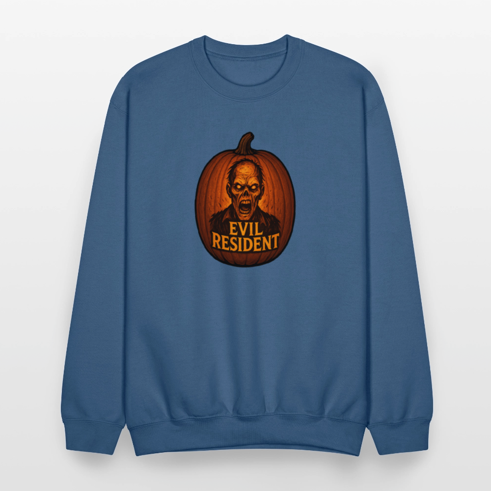 Evil Resident Zombie Pumpkin Halloween Art Crewneck Sweatshirt - indigo blue