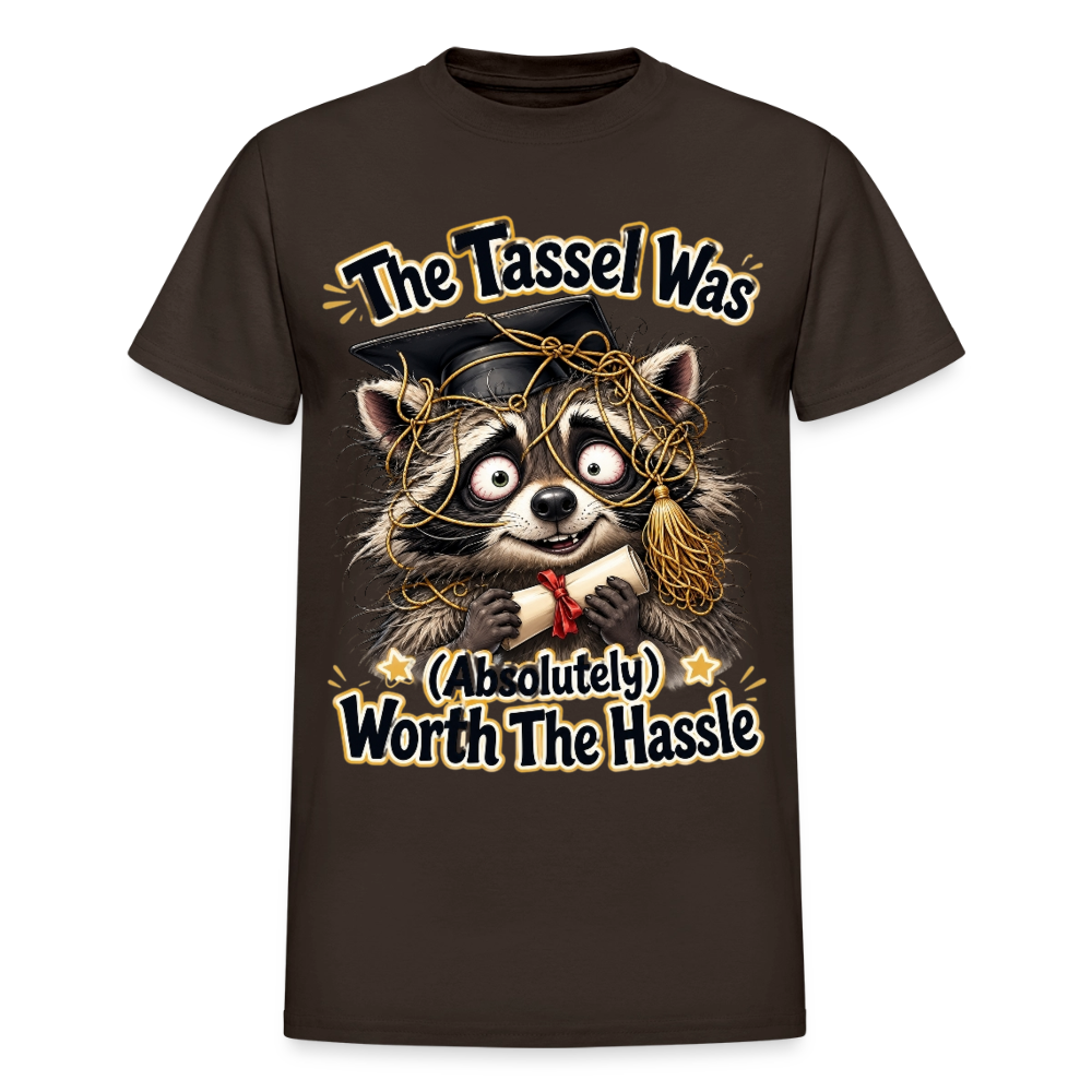 Funny Raccoon Graduation Design, Tassel Worth the Hassle Graduate Gift, Cute Animal Commencement Humor for Seniors & Students Gildan Ultra Cotton Adult T-Shirt - dark chocolate