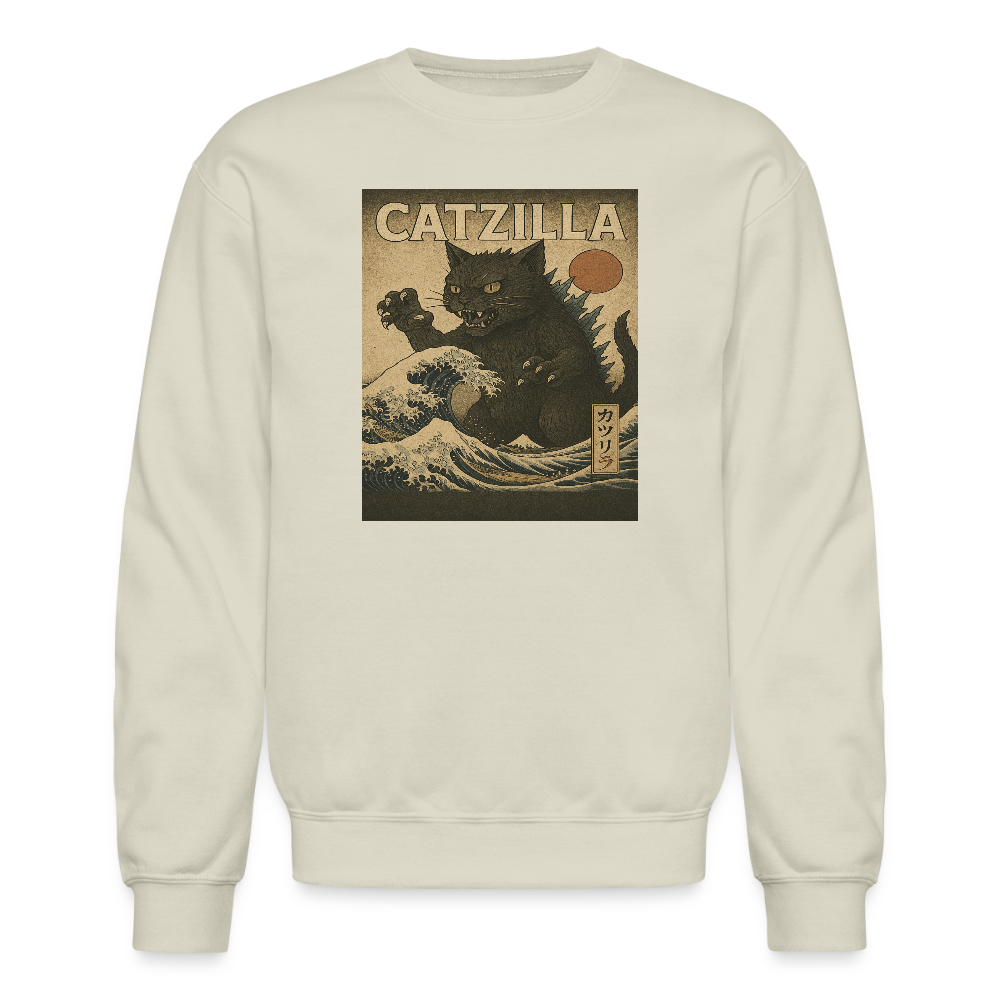 Ukiyo-e Catzilla Retro Japanese Monster Cat Crewneck Sweatshirt - Sand