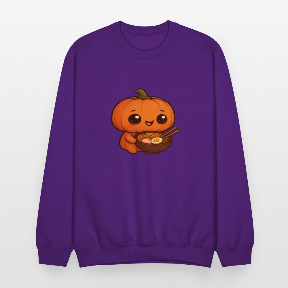 Chibi Pumpkin with Ramen Bowl Kawaii Art Crewneck Sweatshirt - purple