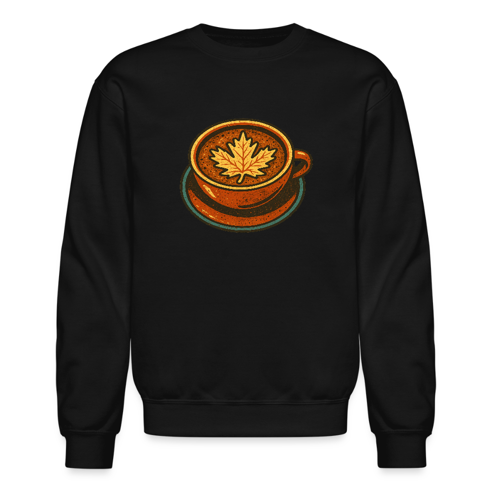 Autumn Coffee Cup with Maple Leaf Art Crewneck Sweatshirt - black
