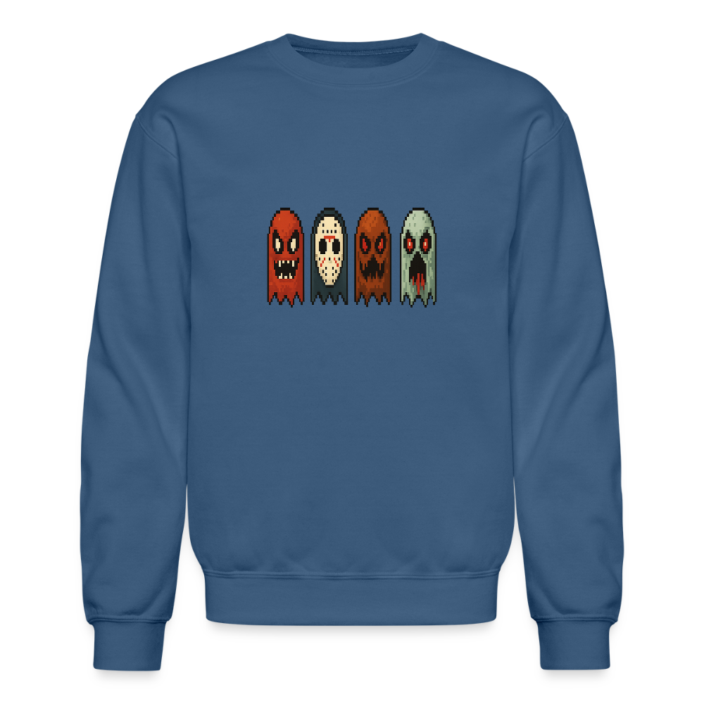 Pixel Horror Ghosts Retro Gaming Art Crewneck Sweatshirt - indigo blue