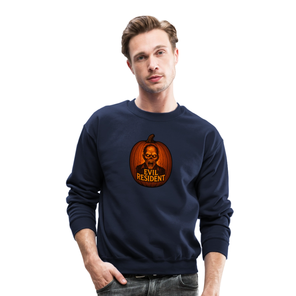 Evil Resident Zombie Pumpkin Halloween Art Crewneck Sweatshirt - navy