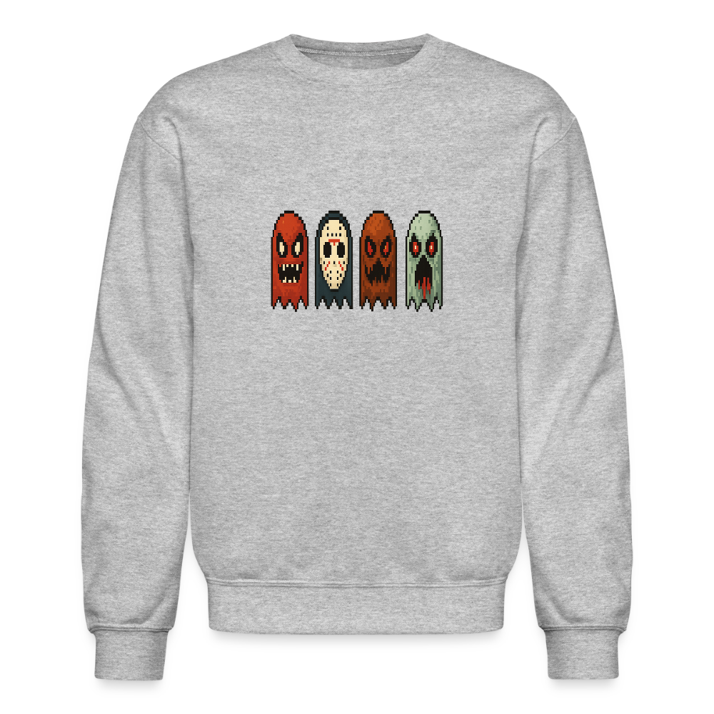 Pixel Horror Ghosts Retro Gaming Art Crewneck Sweatshirt - heather gray
