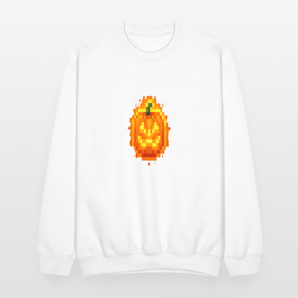 Pixel Pumpkin Power Up Halloween Retro 8 Bit Gamer Crewneck Sweatshirt - white