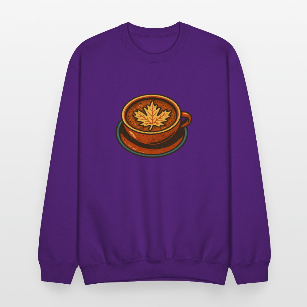 Autumn Coffee Cup with Maple Leaf Art Crewneck Sweatshirt - purple