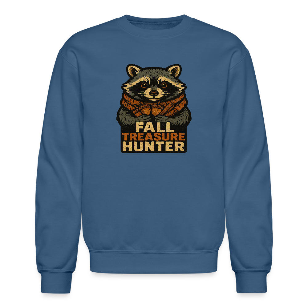 Raccoon Fall Treasure Hunter Crewneck Sweatshirt - indigo blue