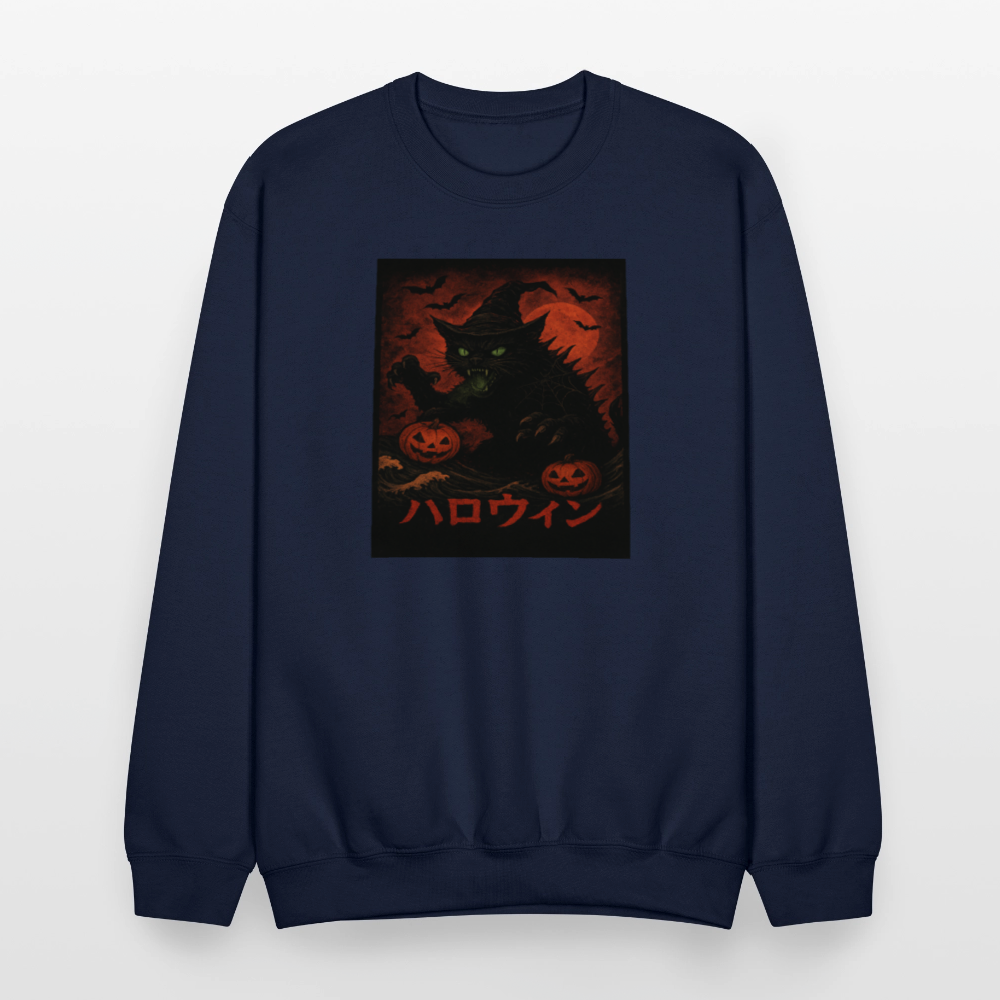 Scary Catzilla Halloween Dark Design Crewneck Sweatshirt - navy