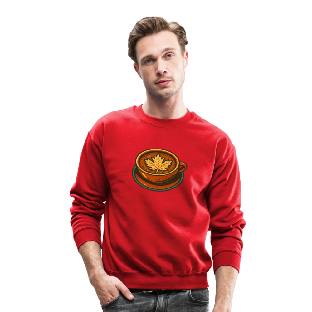 Autumn Coffee Cup with Maple Leaf Art Crewneck Sweatshirt - red