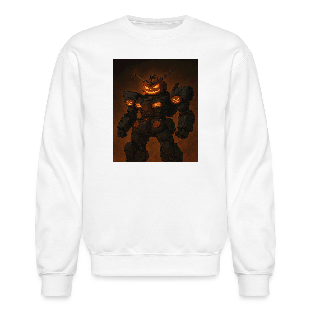 Pumpkin Mech Halloween Robot Crewneck Sweatshirt - white