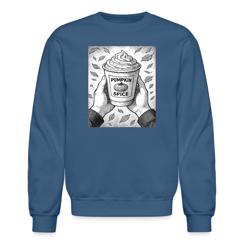 Pumpkin Spice Latte Season Design Crewneck Sweatshirt - indigo blue