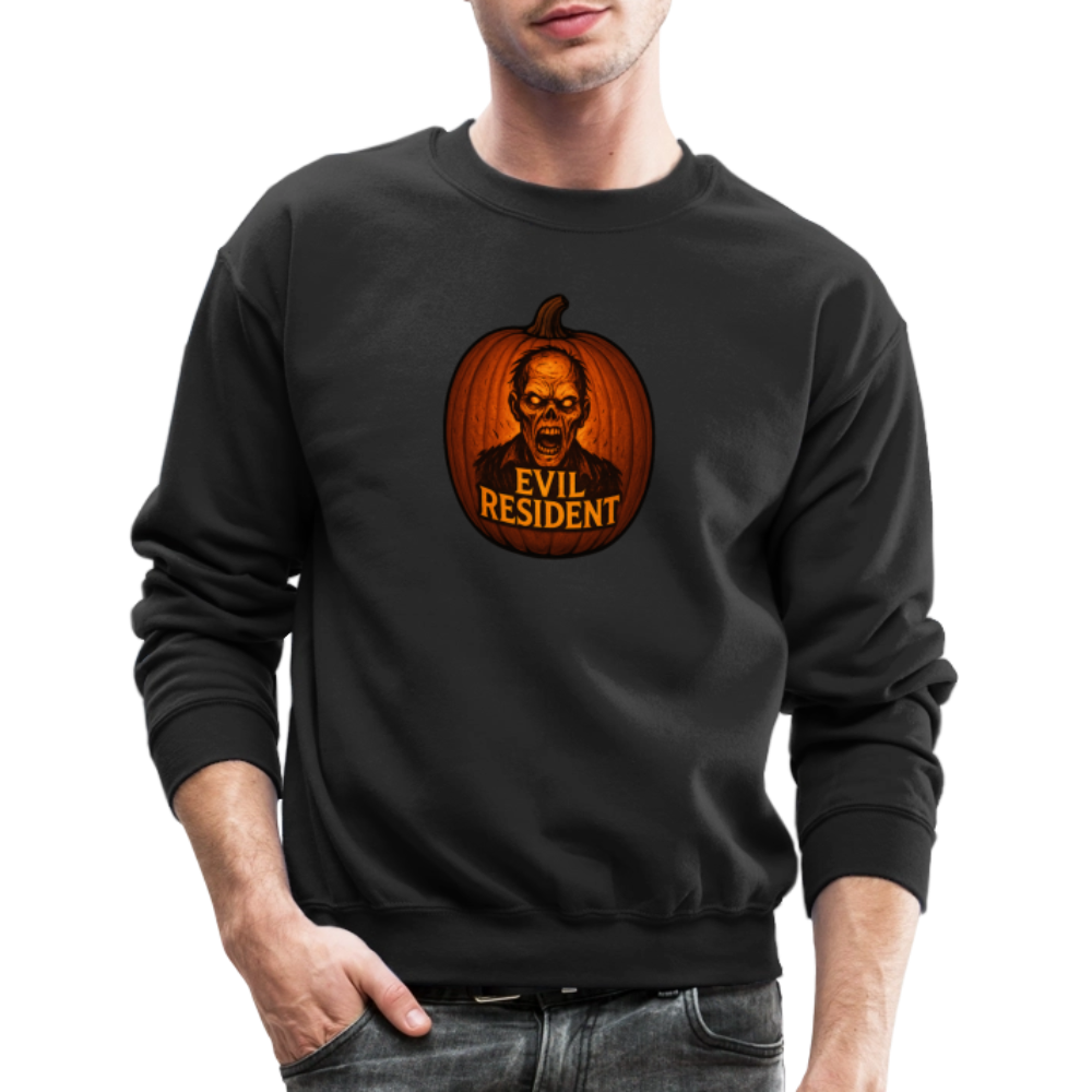 Evil Resident Zombie Pumpkin Halloween Art Crewneck Sweatshirt - black