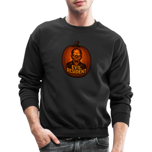 Evil Resident Zombie Pumpkin Halloween Art Crewneck Sweatshirt - black