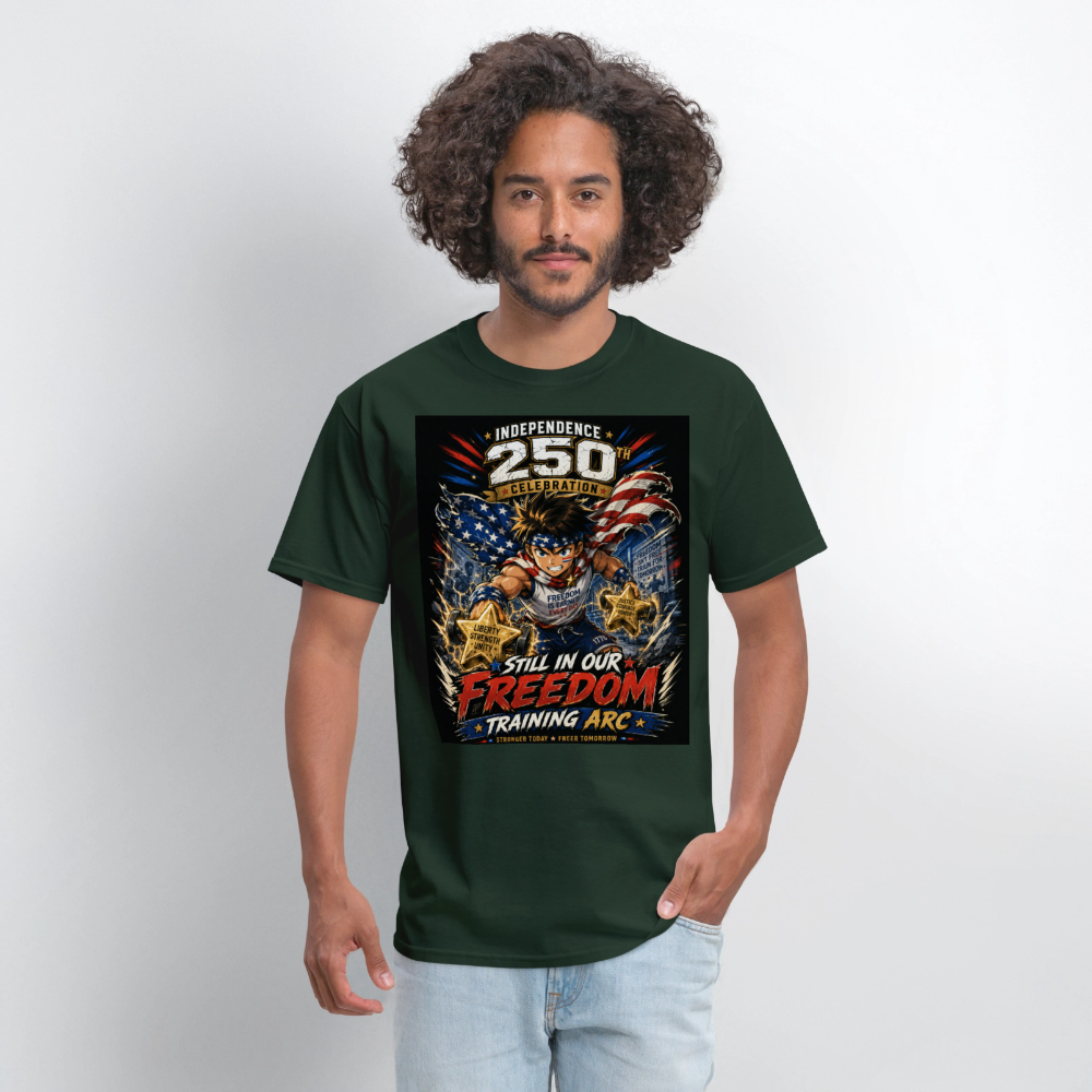 Patriotic T Shirt for July 4th Fans: Anime Hero Graphic - forest green