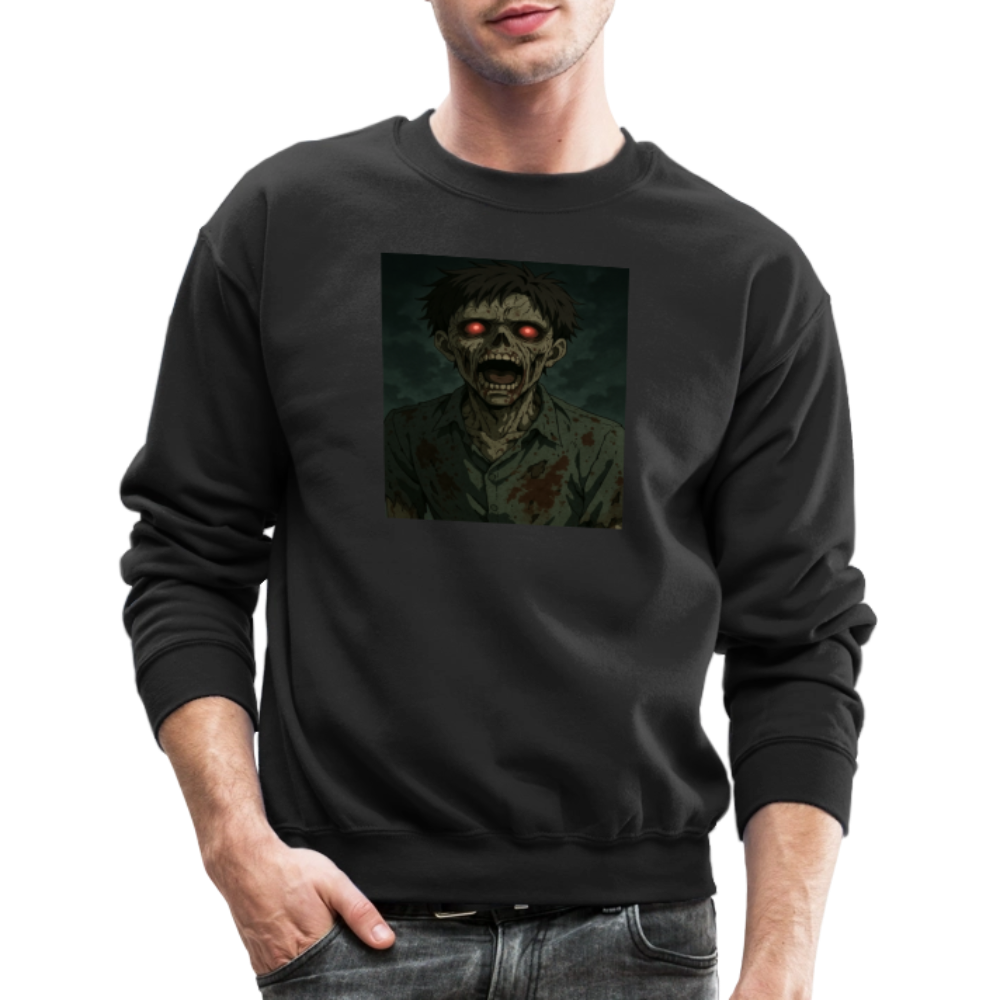 Scary Anime Zombie With Glowing Eyes Horror Art Crewneck Sweatshirt - black