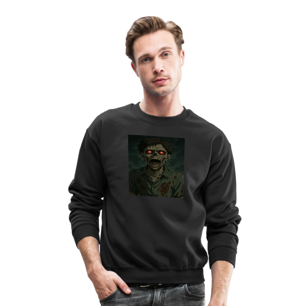 Scary Anime Zombie With Glowing Eyes Horror Art Crewneck Sweatshirt - black