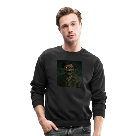 Scary Anime Zombie With Glowing Eyes Horror Art Crewneck Sweatshirt - black
