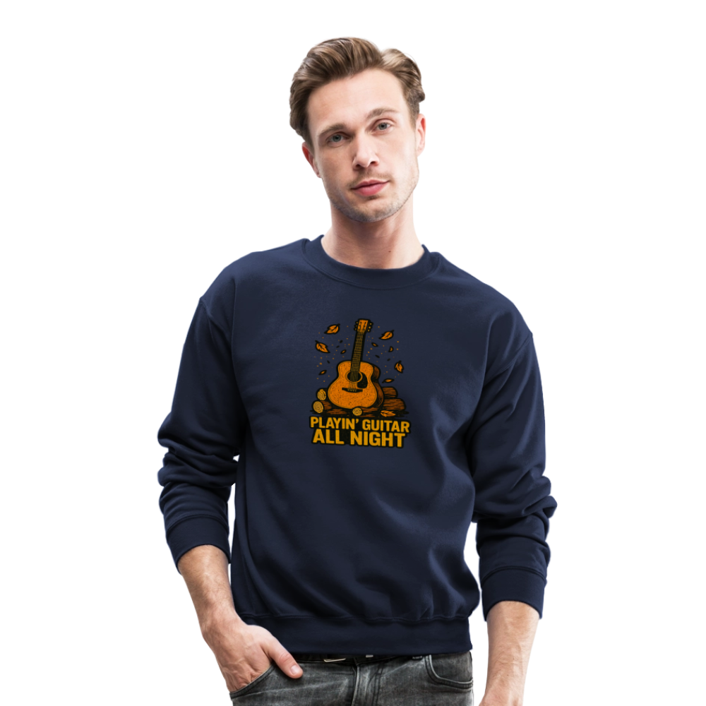 Playin Guitar All Night Acoustic Music Crewneck Sweatshirt - navy
