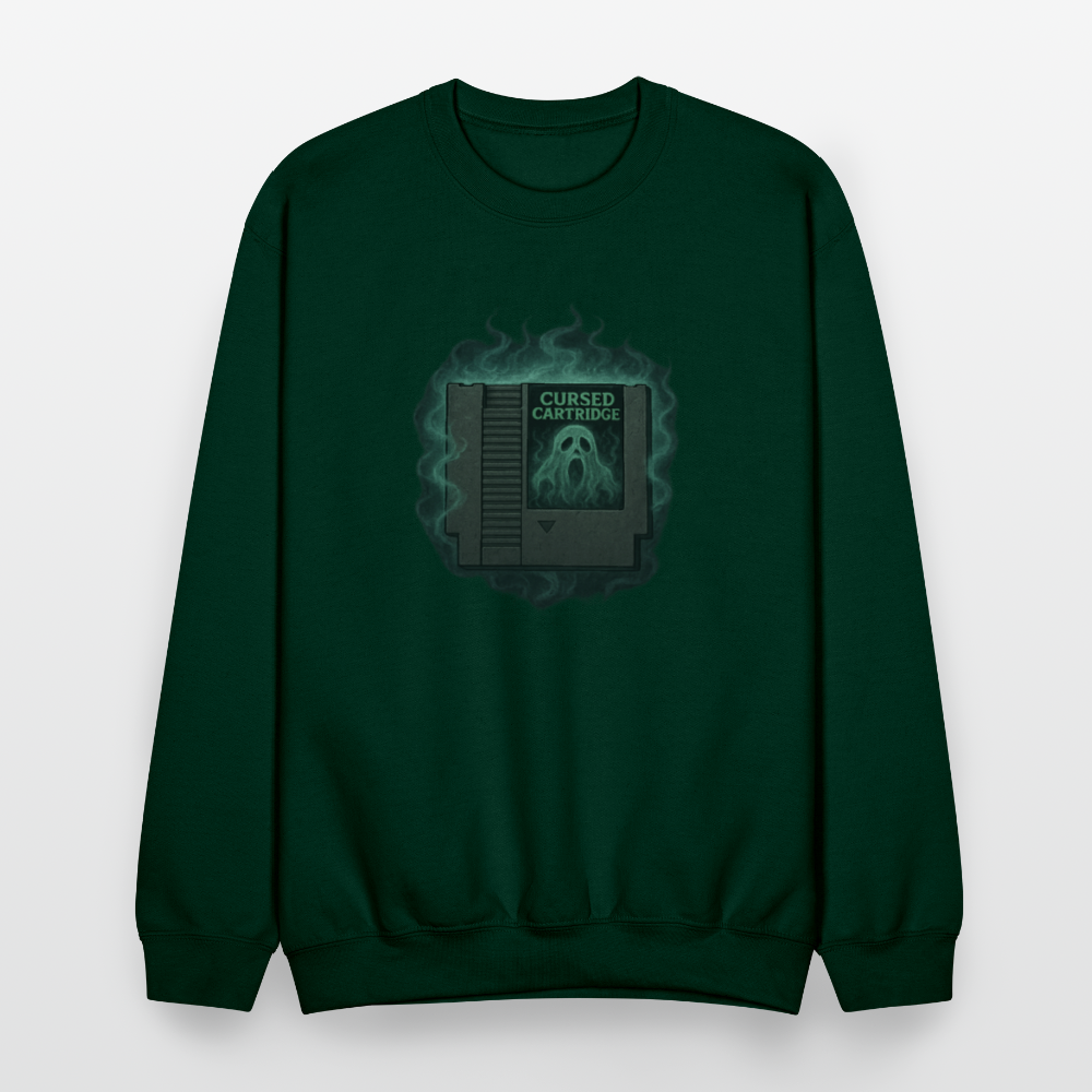 Haunted Retro Gamer Cursed Cartridge Crewneck Sweatshirt - forest green