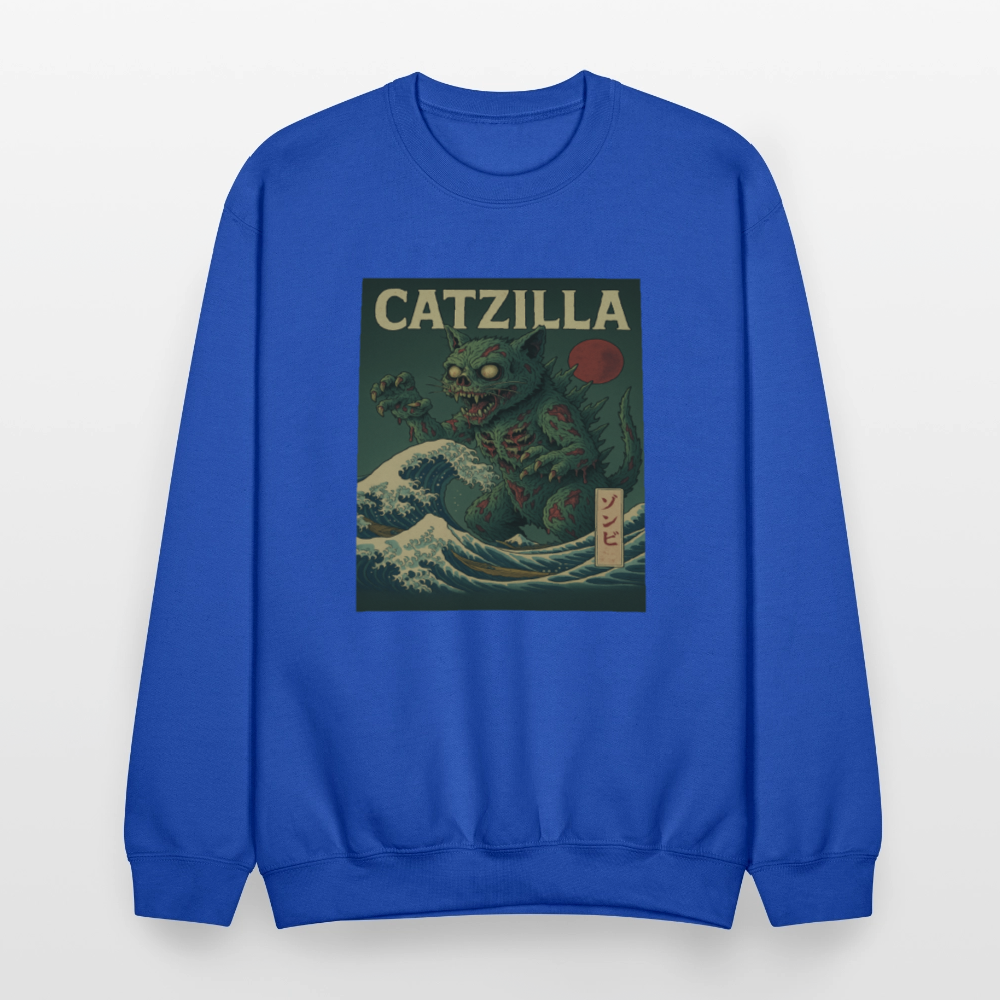 Zombie Catzilla Meme Horror Design Crewneck Sweatshirt - royal blue