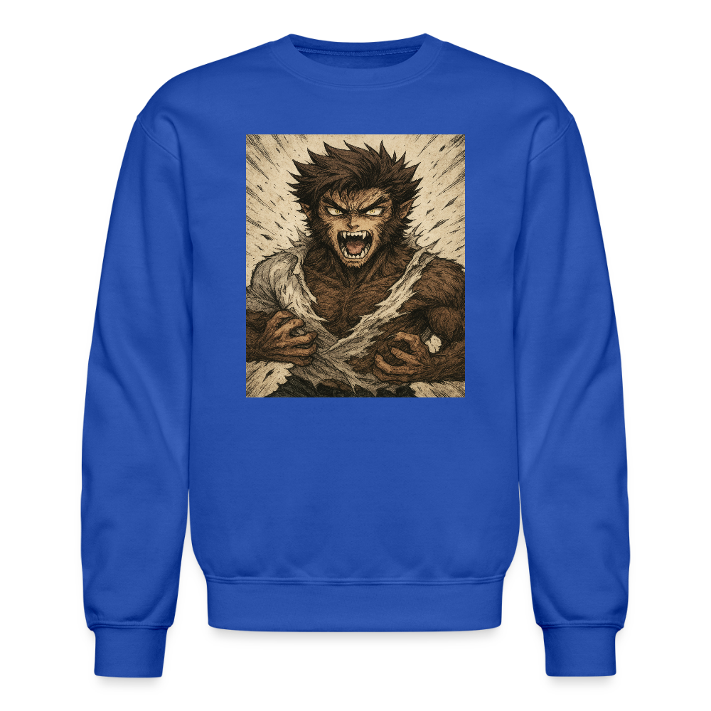 Anime Style Werewolf Transformation Crewneck Sweatshirt - royal blue
