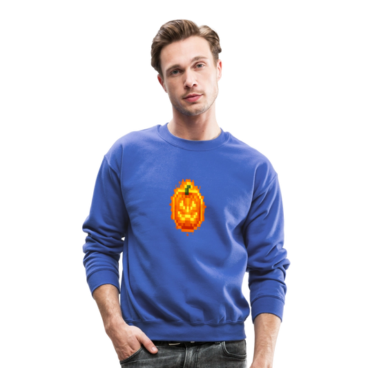 Pixel Pumpkin Power Up Halloween Retro 8 Bit Gamer Crewneck Sweatshirt - royal blue
