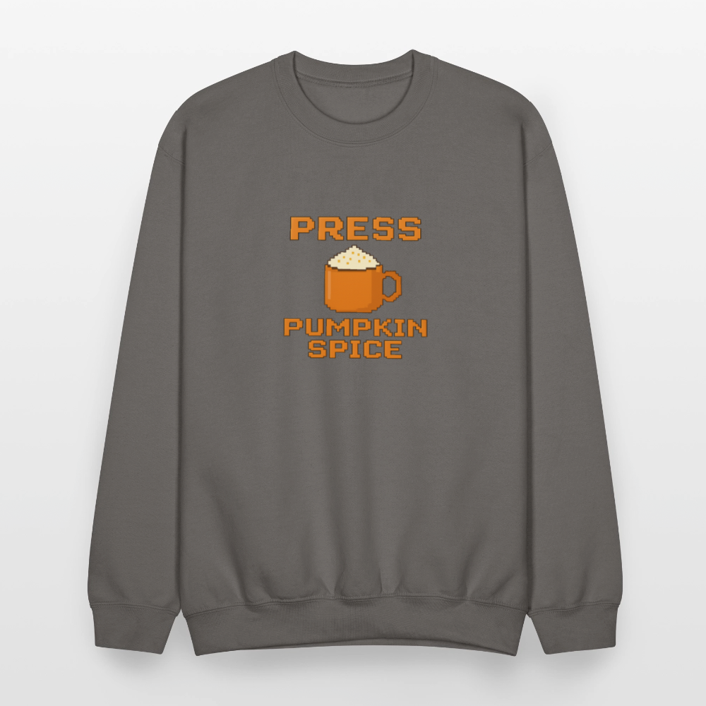 Press Pumpkin Spice Funny Gamer Meme Crewneck Sweatshirt - asphalt gray