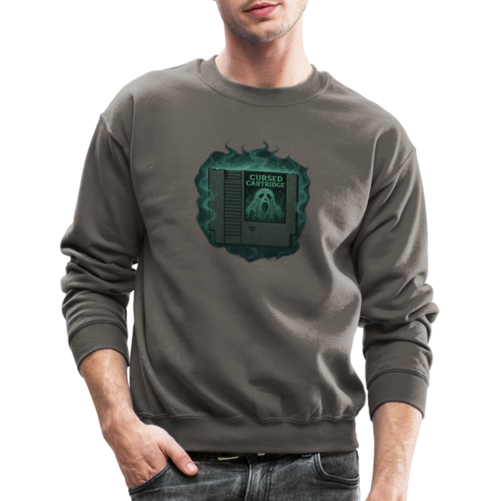 Haunted Retro Gamer Cursed Cartridge Crewneck Sweatshirt - asphalt gray
