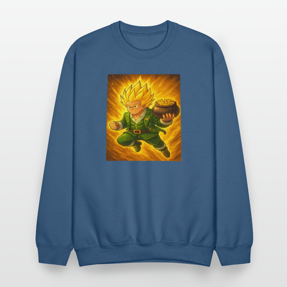 Leprechaun Anime Power Up Warrior Crewneck Sweatshirt - indigo blue