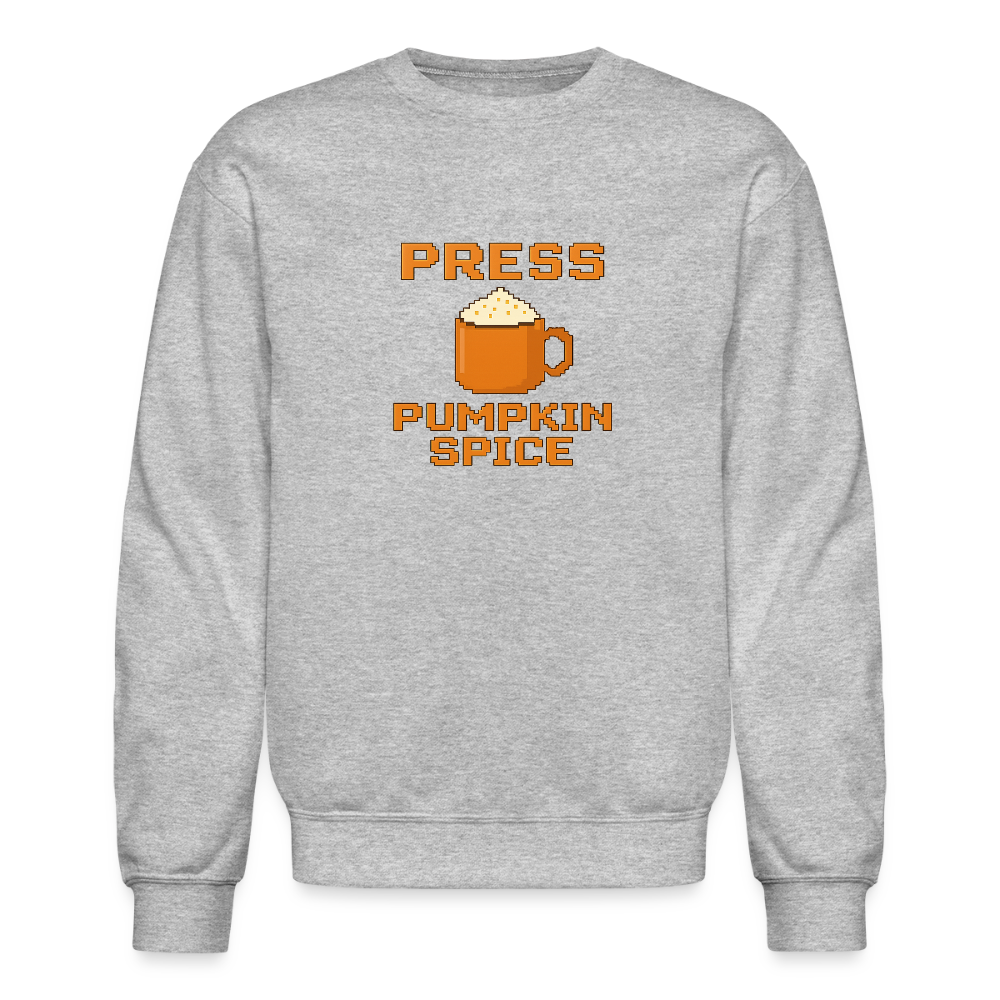 Press Pumpkin Spice Funny Gamer Meme Crewneck Sweatshirt - heather gray