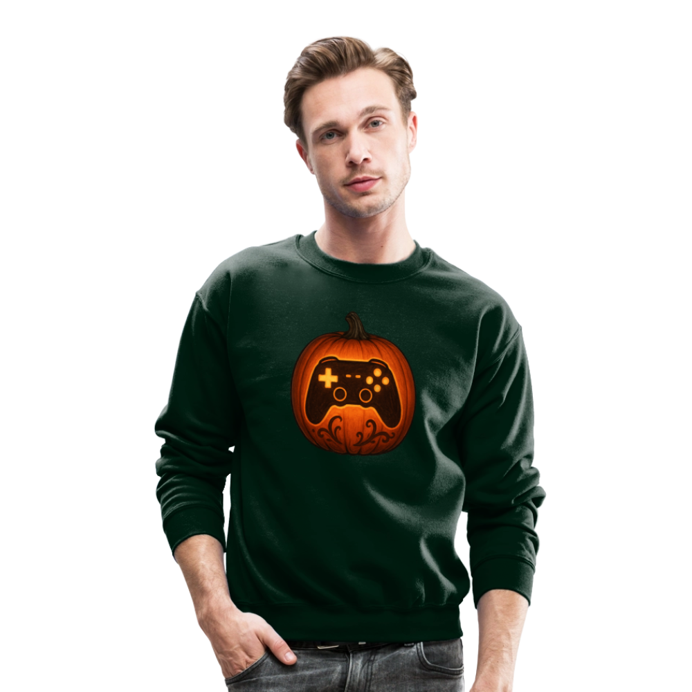 Gaming Controller Jack O Lantern Art Crewneck Sweatshirt - forest green