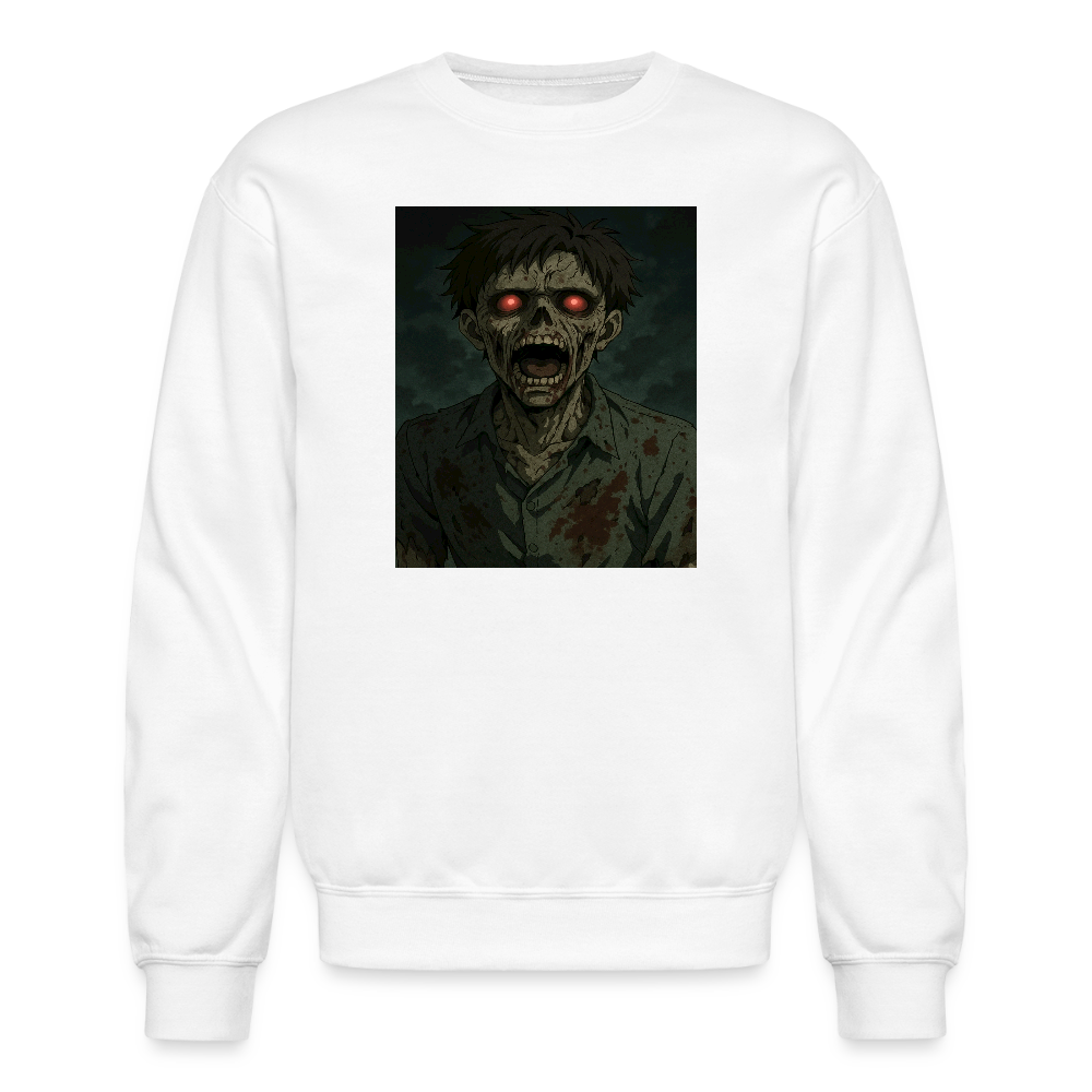 Scary Anime Zombie With Glowing Eyes Horror Art Crewneck Sweatshirt - white