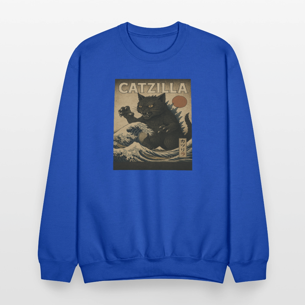 Ukiyo-e Catzilla Retro Japanese Monster Cat Crewneck Sweatshirt - royal blue