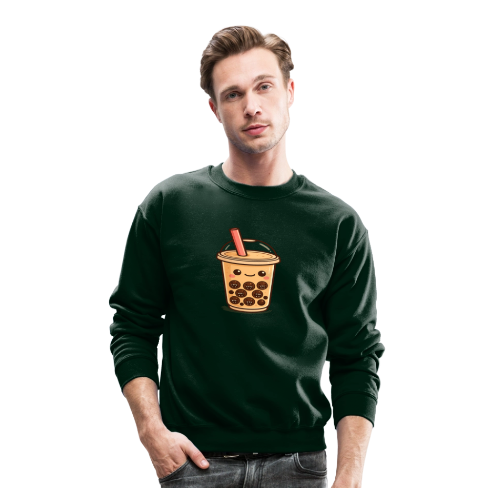 Kawaii Bubble Tea Monster Meme Crewneck Sweatshirt - forest green