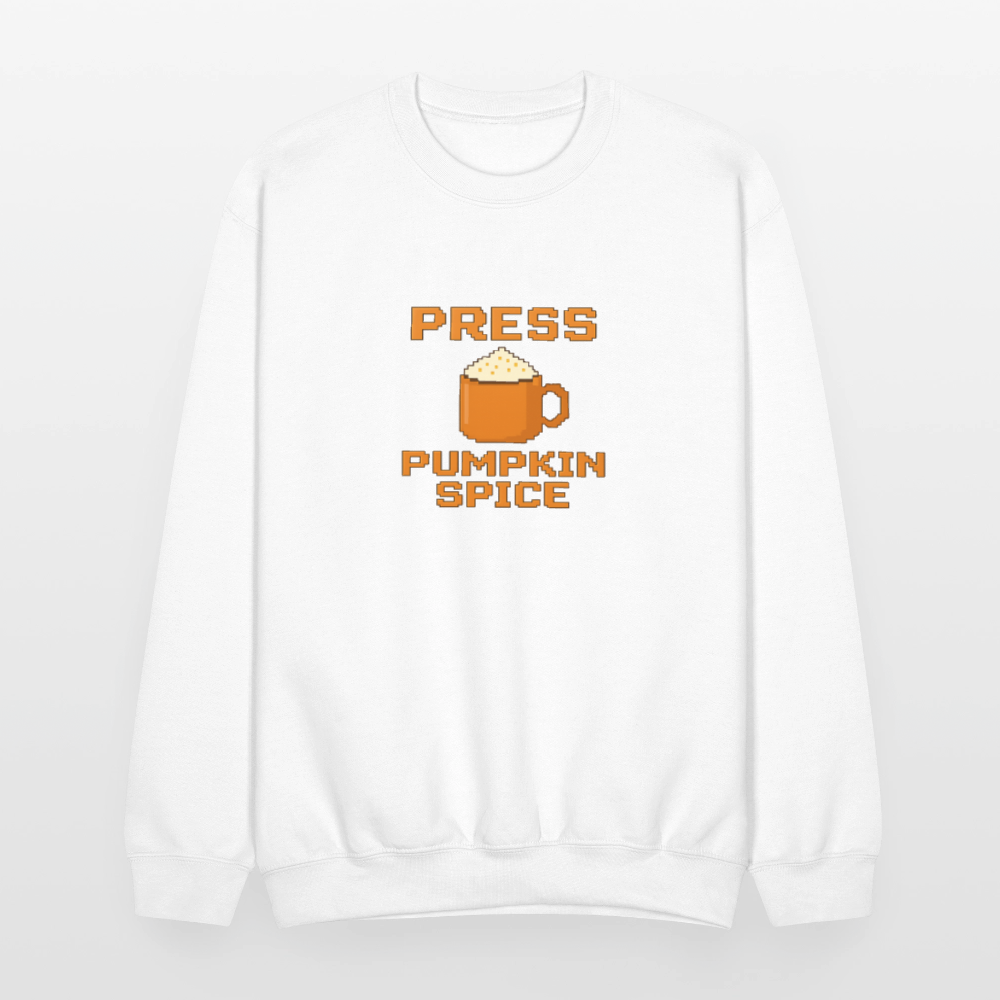 Press Pumpkin Spice Funny Gamer Meme Crewneck Sweatshirt - white