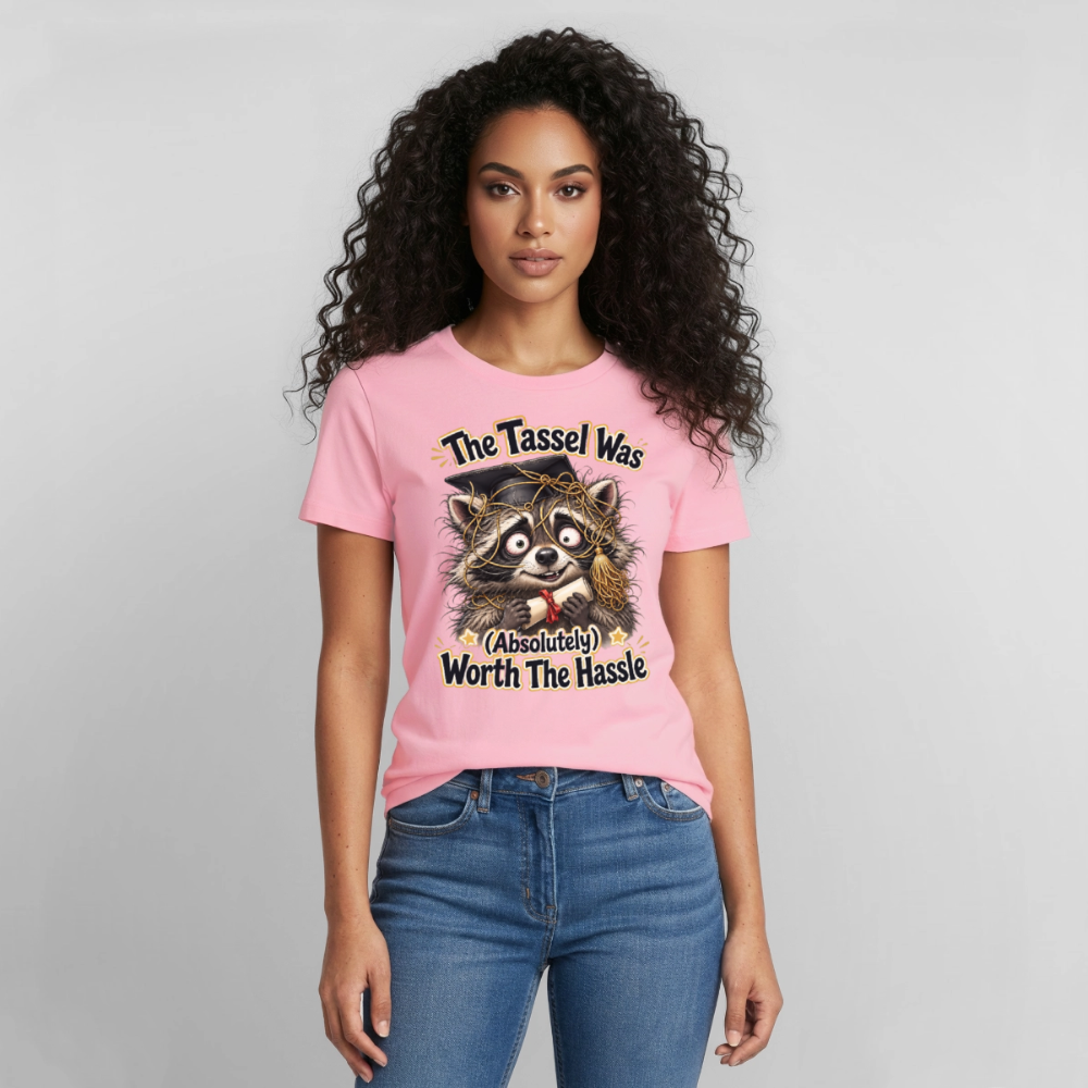 Funny Raccoon Graduation Design, Tassel Worth the Hassle Graduate Gift, Cute Animal Commencement Humor for Seniors & Students Gildan Ultra Cotton Adult T-Shirt - light pink