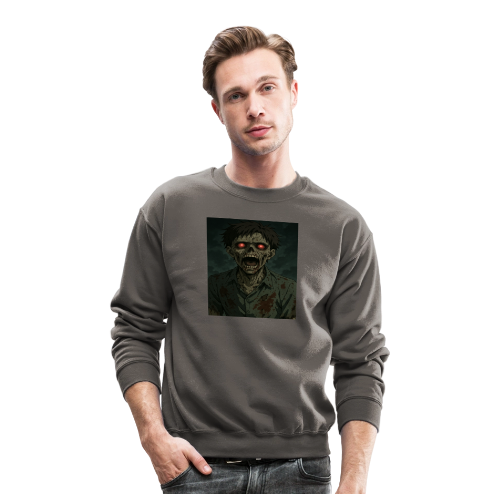 Scary Anime Zombie With Glowing Eyes Horror Art Crewneck Sweatshirt - asphalt gray
