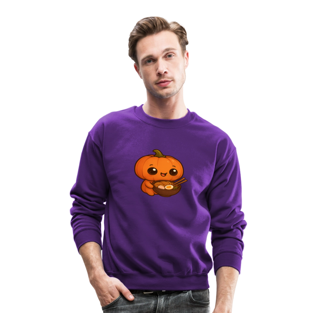 Chibi Pumpkin with Ramen Bowl Kawaii Art Crewneck Sweatshirt - purple