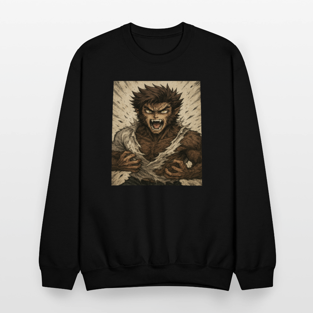 Anime Style Werewolf Transformation Crewneck Sweatshirt - black
