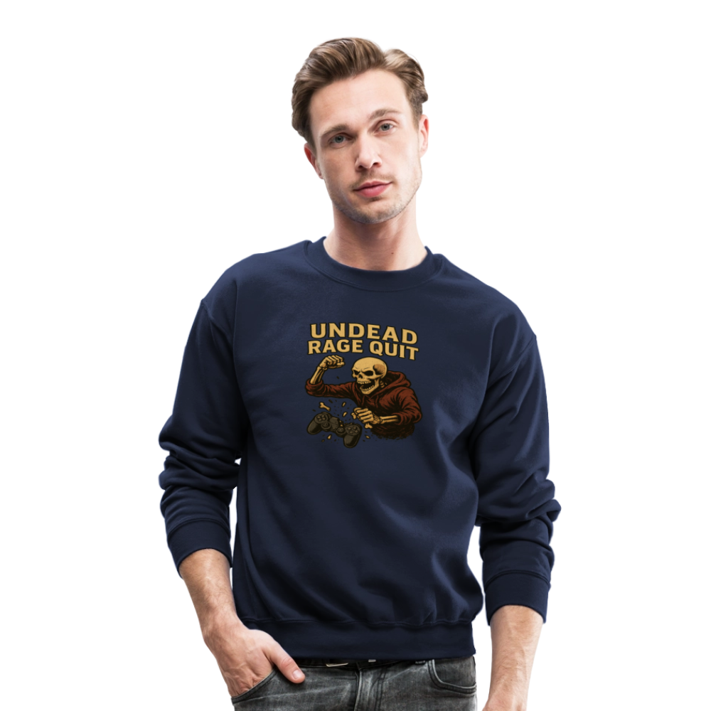 Undead Rage Quit Gamer Meme Crewneck Sweatshirt - navy