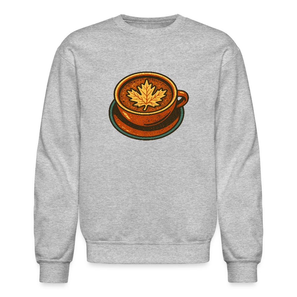Autumn Coffee Cup with Maple Leaf Art Crewneck Sweatshirt - heather gray