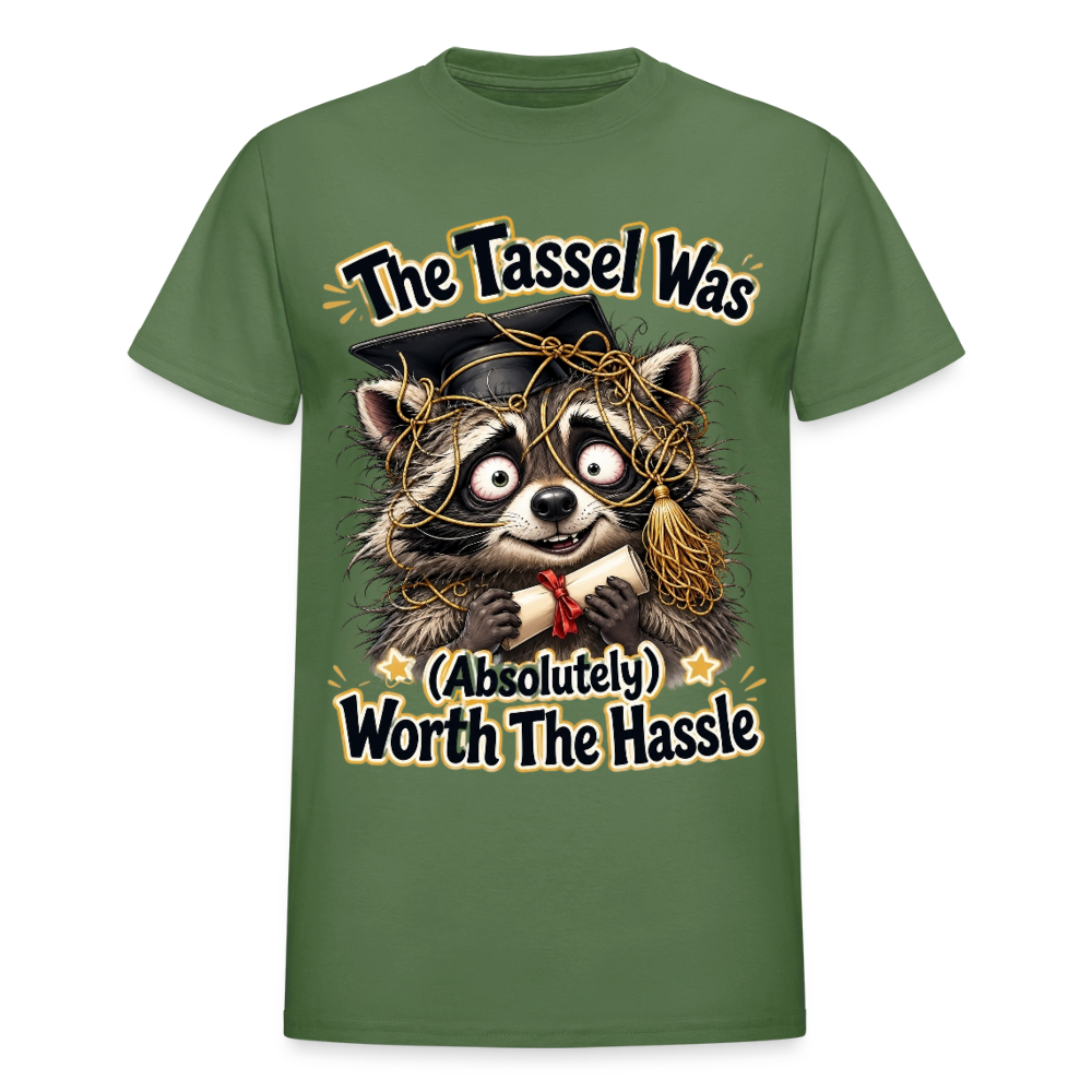 Funny Raccoon Graduation Design, Tassel Worth the Hassle Graduate Gift, Cute Animal Commencement Humor for Seniors & Students Gildan Ultra Cotton Adult T-Shirt - military green