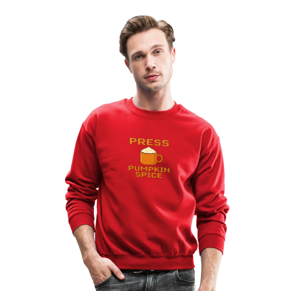 Press Pumpkin Spice Funny Gamer Meme Crewneck Sweatshirt - red