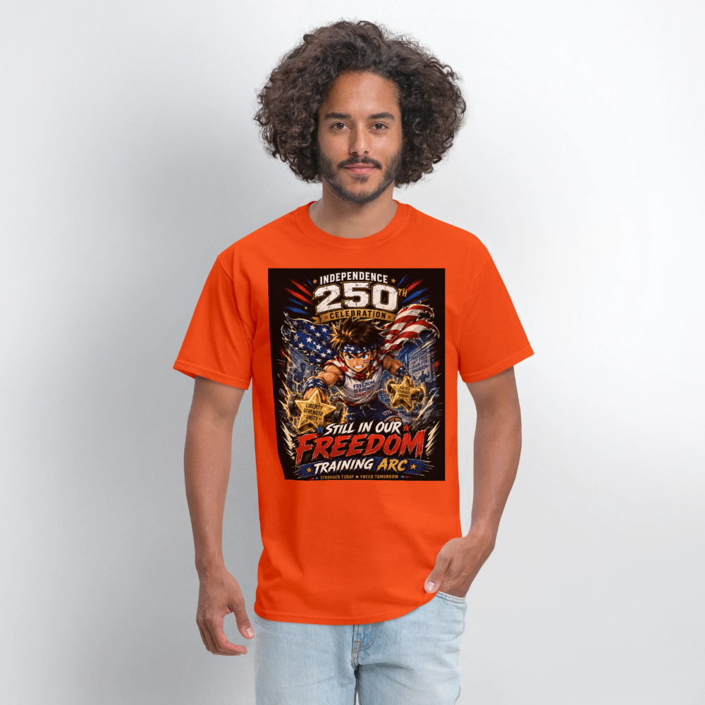 Patriotic T Shirt for July 4th Fans: Anime Hero Graphic - orange