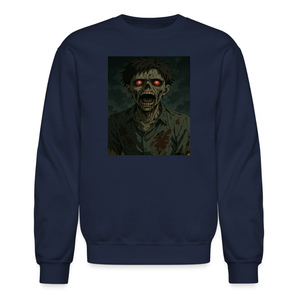 Scary Anime Zombie With Glowing Eyes Horror Art Crewneck Sweatshirt - navy