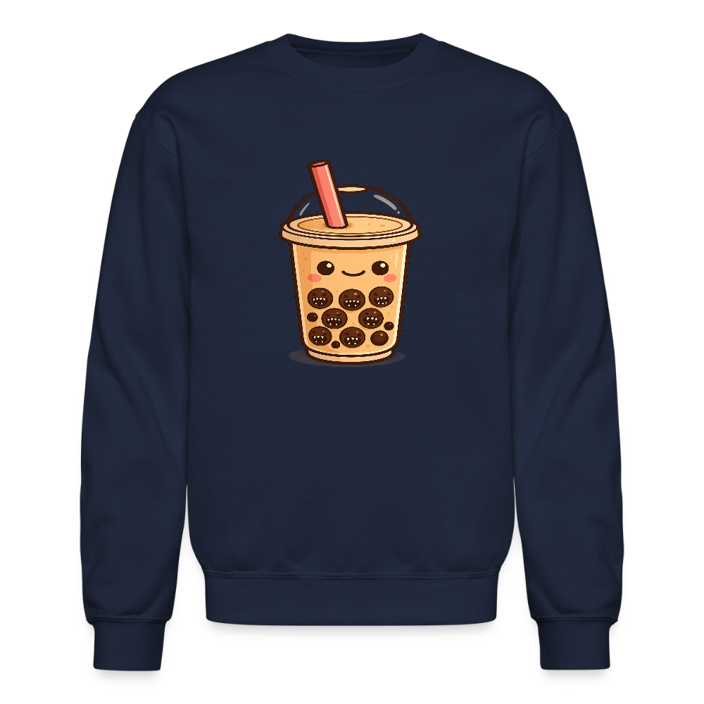 Kawaii Bubble Tea Monster Meme Crewneck Sweatshirt - navy