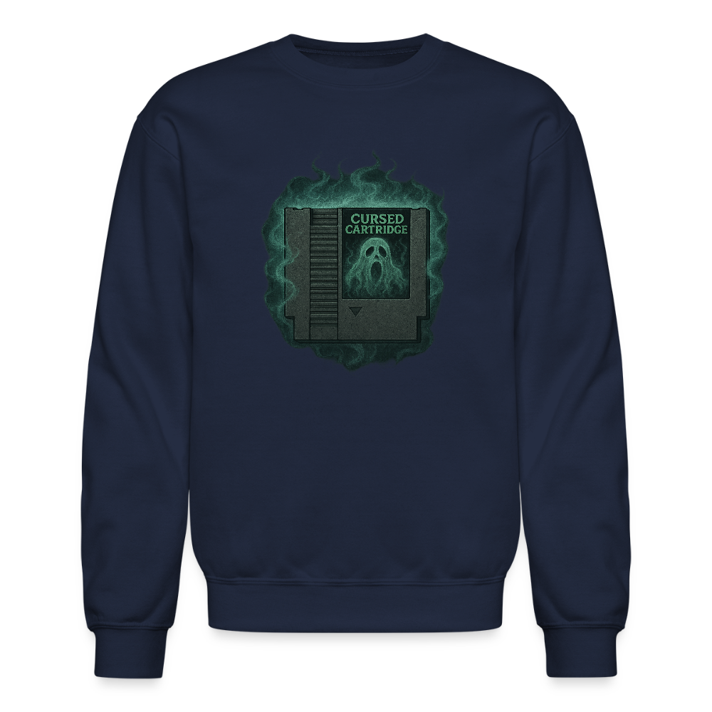 Haunted Retro Gamer Cursed Cartridge Crewneck Sweatshirt - navy
