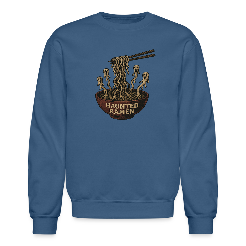 Haunted Ramen Bowl Funny Horror Design Crewneck Sweatshirt - indigo blue